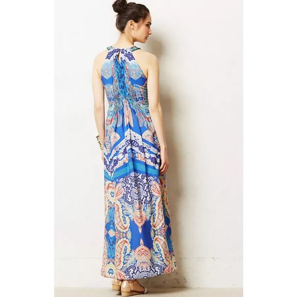 Ranna Gill Anthropologie Jewel Embellished Pleated Boteh Maxi Dress Multi Size 8 - Picture 3 of 15